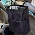 Car Trash Bag Hanging, Ginsco Car Can Large Capacity, Car Trash Can, Leakproof Car Garbage Bag, Car Accessories, Automotive Foldable Car Organizer with 4 Pockets for Ourdoor Traveling