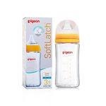 Pigeon Wide Neck Glass Feeding Bottle, New Born/Infants/Toddler Upto 3 Years, BPA Free, Ergonomic Shape is Easy to Hold, with Anti Colic Nipple, 240ml Yellow