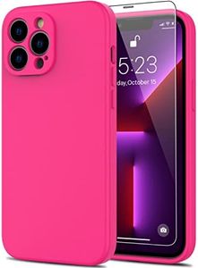 DEENAKIN iPhone 13 Pro Max Case with Screen Protector,Pass 16ft Drop Tested Durable Soft Silicone Gel Rubber Cover,Slim Fit Protective Phone Case for iPhone 13 Pro Max 6.7" Hot Pink