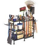 Garden Tool Storage Rack, 6 Tier Metal Shed Storage Organiser, Heavy Duty Garden Tool Holder for Garage, Yard, Patio, Shed, Indoors Outdoors, Black Garden Tool Organiser and Shed Storage Solutions