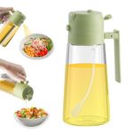 2 in 1 Olive Oil Dispenser and Oil Sprayer Premium Glass Oil Bottle with Non-Drip Spout Oil Mister for Cooking, Kitchen, Salad, Barbecue Green 470ML/ 15.8fl.oz