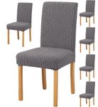 Styleys Elastic Chair Cover Stretch Removable Washable Short Jacquard Dining Chair Cover Protector Seat Slipcover (Pack of 6, Dark Grey, JTMC3)