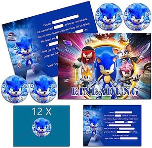 IRONIUM 12 x So-nic Invitation Cards Children's Birthday Boy with Envelope German, Children's Birthday Party Invitations, So-nic Cartoon Birthday Invitation Cards Set for Themed Party (A6)