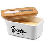 Elisco Ceramic Butter Dish with Lid for Countertop,Large Butter Keeper with Knife,Porcelain Covered Butter Holder and Container,Perfect for East West Coast Butter Box