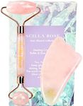 Scilla Rose Jade Roller Rose Quartz Roller and Gua Sha Gift Set- Pink Facial Roller and Guasha Stone, Face and Eye Massager- Natural, Anti-Ageing Facial Massage Skincare Tools- Pamper Gifts for Women