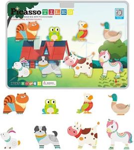 PicassoTiles 8pc Magnet Tile Building Blocks 8 Magnetic Farm Animal Action Figures Characters Construction Tiles Compatible Pretend Play Preschool Toy STEM Education Learning Girls Boys Ages 3+ PTA27