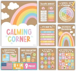 Hadley Designs Calming Corner Posters for Classroom Decor -9 Calm Down Corner Supplies Classroom Must Haves, 11x14 Feelings & Emotions Chart for Kids, Kraft Mental Health Posters for School Counselors
