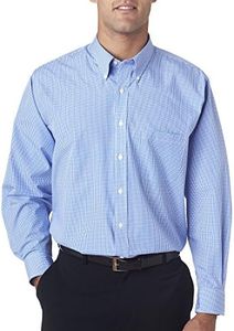 Van Heusen Men's Regular Fit Gingham Button Down Collar Dress Shirt, Periwinkle, Small