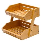 Fruit Basket, 2 Tier Bamboo Fruit Basket for Kitchen, 11" Tall Fruit Stand Storage Holder, Heavy Duty/Multipurpose/Large Capacity for Vegetables, Fruit, and Snack, 15 mm Thickness (Self-assembly)