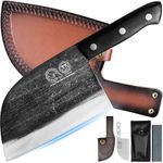 XYJ Full Tang Handmade Forged Kitchen High Carbon Clad Steel Chef Butcher Cleaver with Leather Knife Sheath