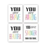 HPNIUB Typography Watercolor Word Inspirational Quote&Saying Modern Art Print Set of 4 (8”X10” Painting，Motivational Phrase Wall Art Poster for Nursery or Kids Room Home Decor，Not Include Frame…