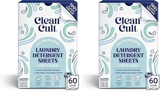 Cleancult Laundry Detergent Sheets - Resealable Box - 3 Stain Fighting Enzymes - Fragrance Free - 60 Loads - Free of Harsh Chemicals - No Mess - No Plastic Waste (Pack of 2)
