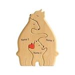 Yiokii Personalized Wooden Bear Puzzle with 2-7 Family Name, Wooden Sculpture, Christmas, Birthday Gifts for Mom, Dad, House Warming Gifts Ideas, Wooden Decor