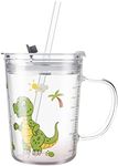 Toddmomy Glass Cup with Lid and Straw Handle Milk Tea Tumbler Scale Measuring Cup for Women Children 300ml