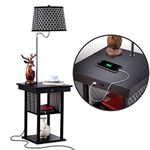 Brightech Madison Table & Lamp Combo with LED Bulb, Desk Lamp with USB Port, Bedside Reading Lamp, Modern End Table with Floor Lamp for Bedroom, Living Room, Office - Black