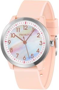 PROKING Kids Watch for Girls Boys Children Teens Analog for Kid 5-18 Years Old Learning Time and Easy to Read 50M Waterproof with Soft Band, Great Gift for Kids (Pink - Rainbow Dial)