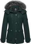 Wantdo Women's Winter Faux Fur Hood Coat Warm Outdoor Windproof Jacket Cotton Padded Coats Classic Ladies Parka Outerwear Blackish Green S