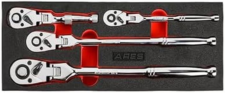 ARES 42040 - Flex Head Ratchet Set - 4-Piece 72-Tooth Ratchets - Premium Chrome Vanadium Steel Construction & Chrome Plated Finish - Quick Release Reversible Design with 5 Degree Swing