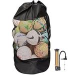 Bramble Mesh Net Drawstring Ball Bag with Adjustable Straps & Ball Pump - Heavy Duty Extra Large - 15 Football, Basketball, Netball & Rugby Ball Capacity - 110 x 50 cm