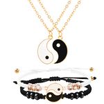 HLenyoy Best Friend Chain Bracelets Necklace for 2 Matching Yin Yang Adjustable Cord Bracelet for BFF Friendship Relationship Boyfriend Girlfriend(Gold)