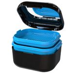 BVN Denture Bath Denture Case: Denture Cup for Soaking Dentures, Retainer Cleaner Case with Mirror, Mouth Guard Case, Aligner Case, Retainer Holder, Night Guard Case, False Teeth Container Black