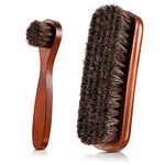 Shoe Brush Boot Brush Polish Brushes Kit, Horse Hair Shoe Boot Brush Set Cleaning Brushes with Wooden Handles