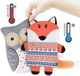 PixieCrush Microwavable Stuffed Animal - Set of 2, Orange Fox and Grey Owl, 7.9x11.4 inch- Knit Bedtime Stuffed Animals for Kids - Dual Hot & Cold - Heating Pack & Ice Pack