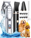 oneisall Dog Grooming Kit for Heavy Thick Hair&Coats/Low Noise Rechargeable Cordless Pet Shaver with Stainless Steel Blade and Dog Paw Trimmer/Waterproof Dog Shaver for Dogs Pets Animals