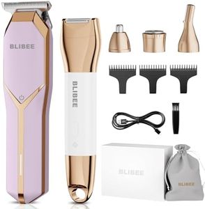 BLIBEE Hair Clippers & Bikini Trimmer for Women - Waterproof Electric Clippers and 4 in 1 Bikini Trimmer Set, Deluxe Hair Trimmer, Wet/Dry Body Shaver for Nose Eyebrows Beard Pubic Hair, Mauve