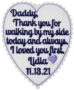 Personalized Tie Patch for Father of the Bride, Handmade, Iron-on or Sew on to Neck ties. Wedding Gift from Bride to Dad [TLH3]