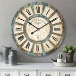 Eruner 24 Inch Vintage Wall Clock, Roman Numerals Style, Battery Operated, Non-Ticking, Large Oversized Farmhouse Clock, Rustic Wall Decor, Perfect for Home, Kitchen, Living Room