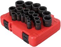 SUNEX TOOLS 2640, 1/2 Inch Drive Impact Socket Set, 19-Piece, SAE, 3/8 Inch – 1-1/2 Inch, Cr-Mo Alloy Steel, Radius Corner Design, Dual Size Markings, Heavy Duty Storage Case, Meets ANSI Standards