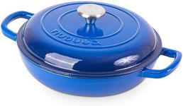 Shallow Cast Iron Casserole with Lid – Non Stick Dutch Oven Pot, Oven Safe up to 500° F – Sturdy Ovenproof Stockpot Cookware – Enamelled Cooking Pot – Dark Blue, 2.3-Quart, 26cm – by Nuovva