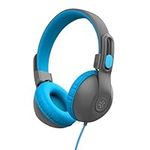 JLab JBuddies Studio 2 On-Ear Kids Wired Headphones, Grey/Blue, Toddler Headphones, Share Mode, Kid Safe, Studio Volume Safe, Volume Limiter, Folding, Adjustable, Noise Isolation, with Mic