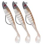 Dr.Fish 3pcs Soft Fishing Lures Jig Head with Paddle Tail Soft Fishing Lures 13CM 26g Fishing Accessories for Sea Fishing Bass Pike Trout Perch,Color: Golden Back White Belly