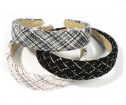 Lvyeer 3PCS Headband for Women Wide Padded Plaid headband Fashion Comfy Non Slip Headband Hairband for Women and Girls