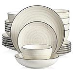 vancasso Bonbon Beige Dinner Set, 24 Pieces Dinner Sets for 6 People, Handpainted Swirls Plates and Bowls Set in Rustic Look, Include Dinner Plates, Dessert Plates, Pasta Bowls and Cereal Bowl