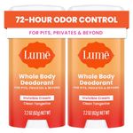 Lume Whole Body Deodorant - Invisible Cream Stick - 72 Hour Odor Control - Aluminum Free, Baking Soda Free, Skin Safe - 2.2 Ounce (Pack of 2) (Clean Tangerine)