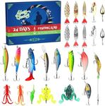 Fishing Advent Calendar 2024，24 Days Christmas Countdown Fish Tackle Set, Advent Calendar 2024 Fishing,Fishing Lure Advent Calendar 2024 For Adult Men Teen Boys