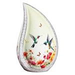 NANIURN Hummingbird & Butterfly Garden Teardrop Urn, Funeral Cremation Urns for Human Ashes -Display at Home or Niche at Columbarium, Engraved Aluminum Urn for Adult Male & Female Cream Yellow, Large