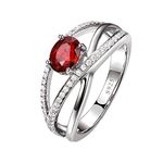 Daesar Wedding Rings for Women 925 Sterling Silver, Anniversary Ring for Women Hollow Design Oval Cubic Zirconia Red Promise Engagement Rings Silver Ring Size U 1/2