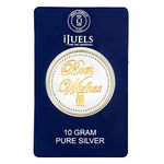 I JUELS ; LIVE THE EMOTIONS 10 gram silver coin 'BEST WISHES' inscribed silver coin with 18kt gold. Temper proof pack.