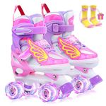 Hozzen Girls Roller Skates - LED Light Up Roller Skates Kids Size 10C-6Y with Storage Bag, Pink Shiny Illuminating Childs Roller Skates for Toddlers Beginner, Children