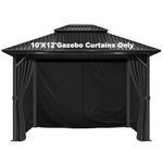 Gazebo Curtains 10'x12' Waterproof, Universal Replacement Privacy Curtain, 4-Panels Sidewall Curtains with Zipper for Patio, Garden and Backyard (Only Curtain) (Black, 120W x 144L inch (4 Panels))