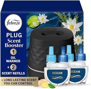 Febreze Plug Scent Booster Starter Kit, Black, Oil Diffuser, Air Freshener, Continuous Scent Device + 2 Ocean Refills