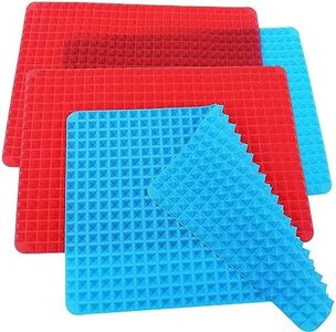 Silicone Baking Mat 4 Pack 16"x11" Pyramid Sheets Cooking Pan Reducing Nonstick Cooking Mat for Baking Mat with Grid for Oven Grilling BBQ Baking and Roasting(16"x11" Pyramid Mat, Red&Blue-4 Pack)