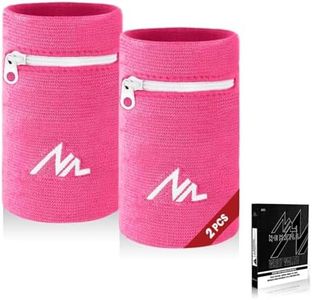 NEWZILL Wrist Wallet Wristband with Zipper - Cotton Sweatbands for Men & Women, Ideal for Running, Walking, Basketball, Football, Tennis, Hiking, Workout Pink Large 2pcs
