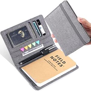 Plinyvel Journal Cover for Field Notes - Compatible with Moleskine Cahier's Notebook - Waterproof Fabric,Multifunctional Organizer with Pen Loop, Business Card Holder, for 3.5" x 5.5" pocket notebook (Gray)