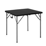 FDW 34 Inch Square Folding Card Table, Fold-in-Half Portable Plastic Table with Handle, Black, for Card Games, Picnic, Party, Camping & Home Use