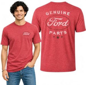 Wild Bobby Genuine Ford Parts Vintage Distressed Cars and Trucks Mens Graphic Tees Front and Back T Shirt Printed Graphic Tees for Men, Vintage Heather Red, 5X-Large